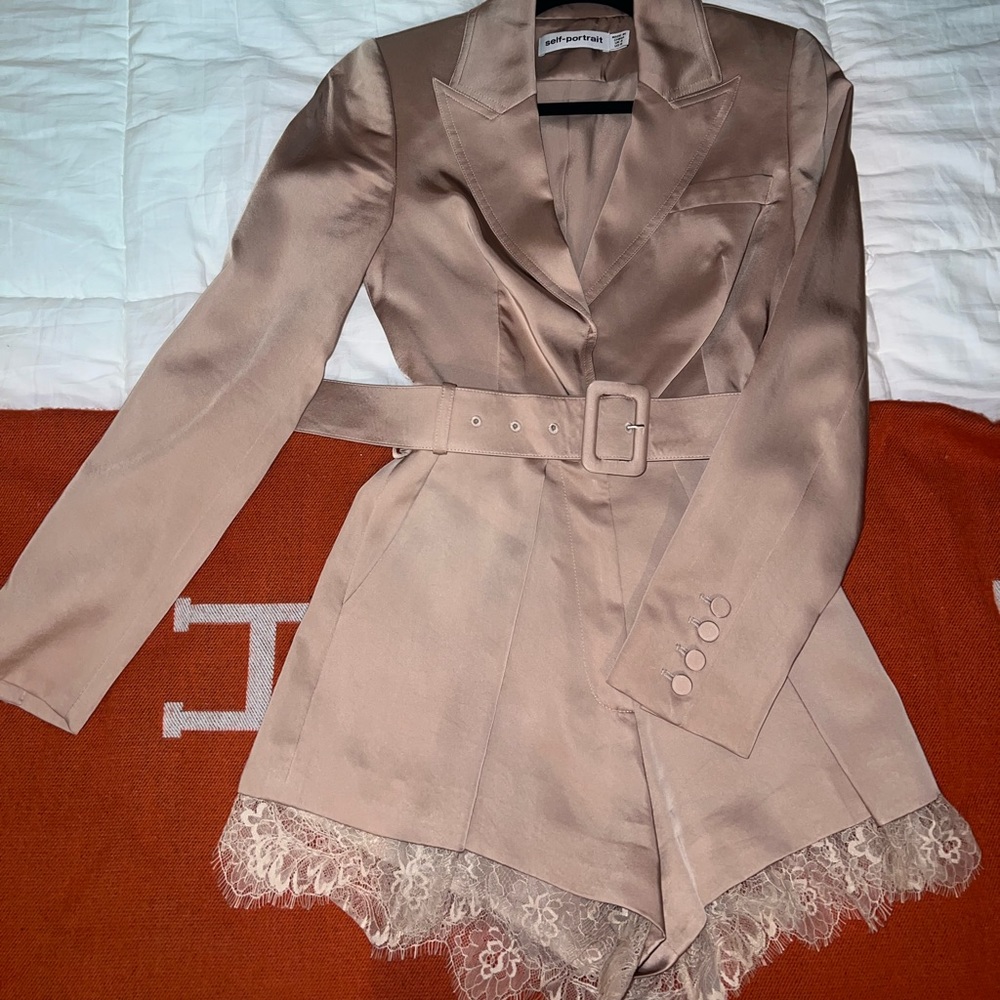 Self portrait satin blazer romper